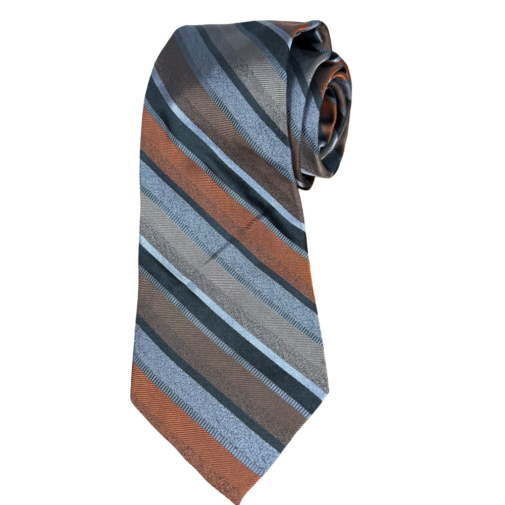 CK Calvin Klein 100% Silk Striped Orange Brown Gray Neck Tie Necktie 3.25" x 58"